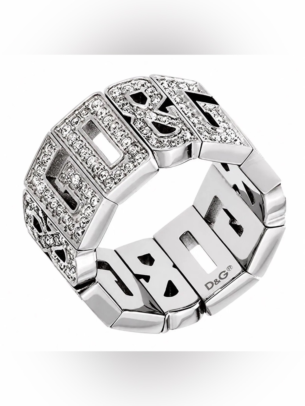 Dolce & Gabbana Silver Tone Crystal Logo Eternity Ring / sz 6